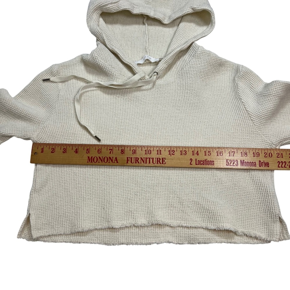 ASTR The Label Ivory Waffle Knit Cropped Hoodie Women's Medium 100% Cotton Cozy - Picture 5 of 8